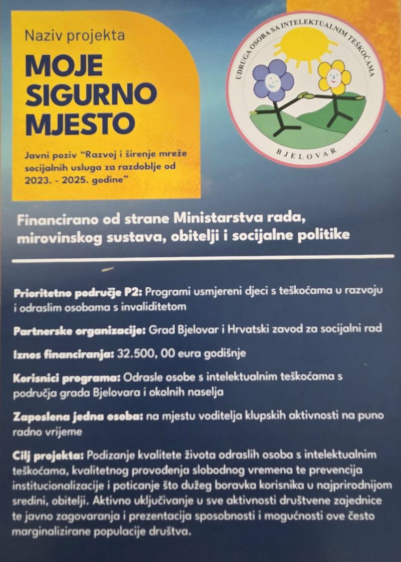 “Moje sigurno mjesto” - trogodišnji program 2023. -2026.